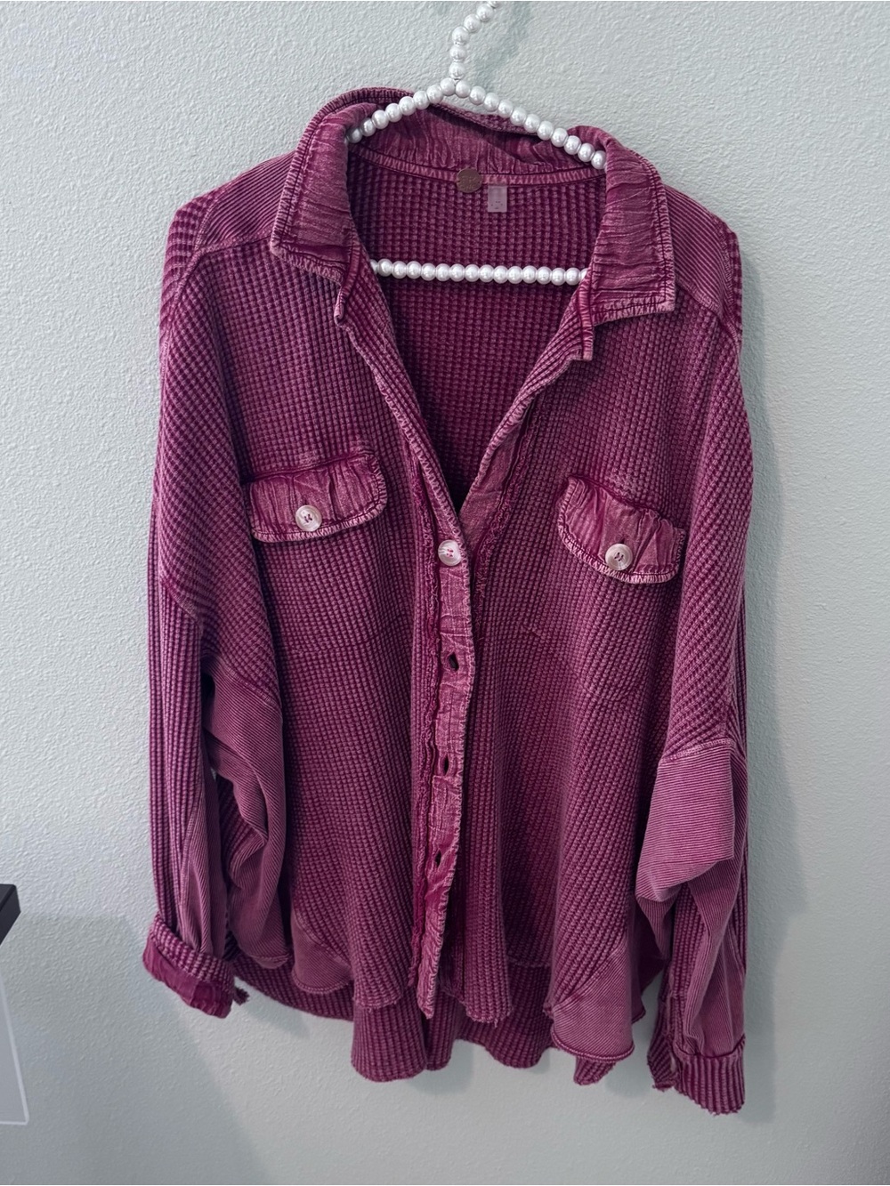 Free People Rust Waffle Knit Button-Down Shirt